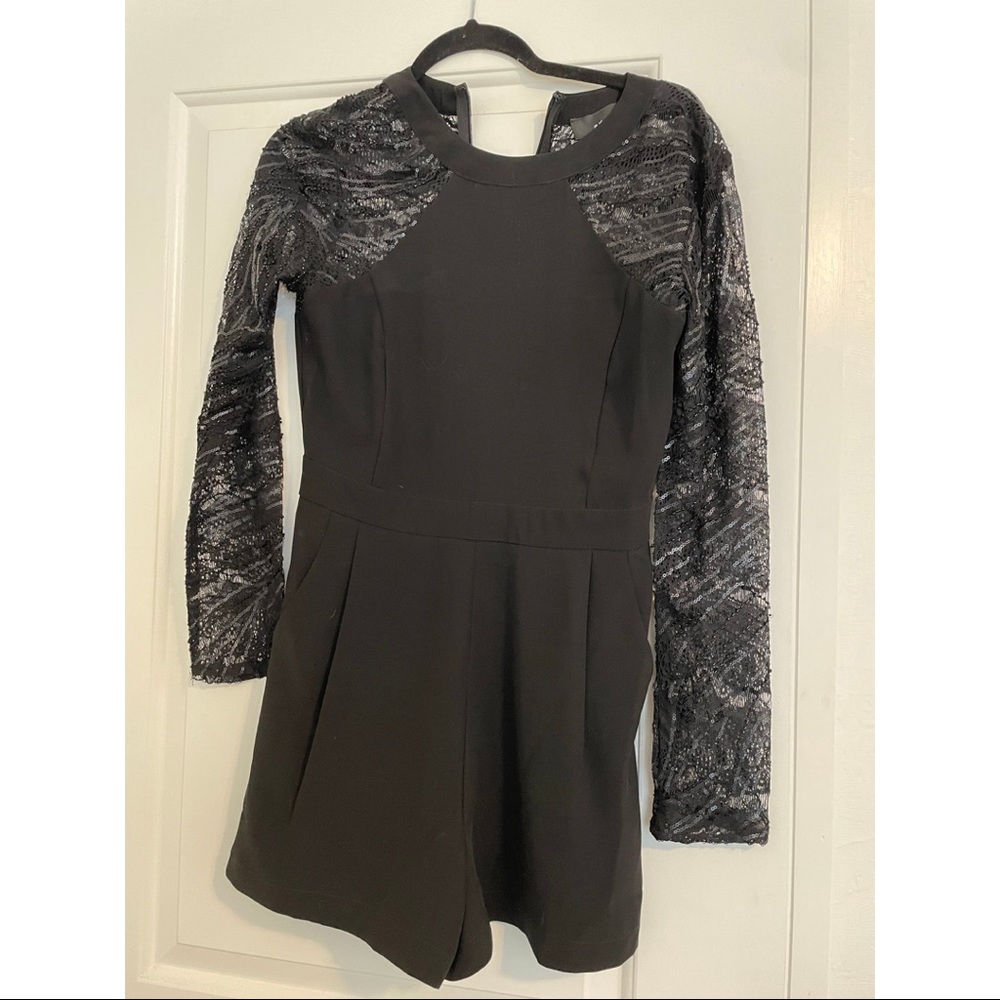 Black cocktail/ formal partially sequence some lace romper